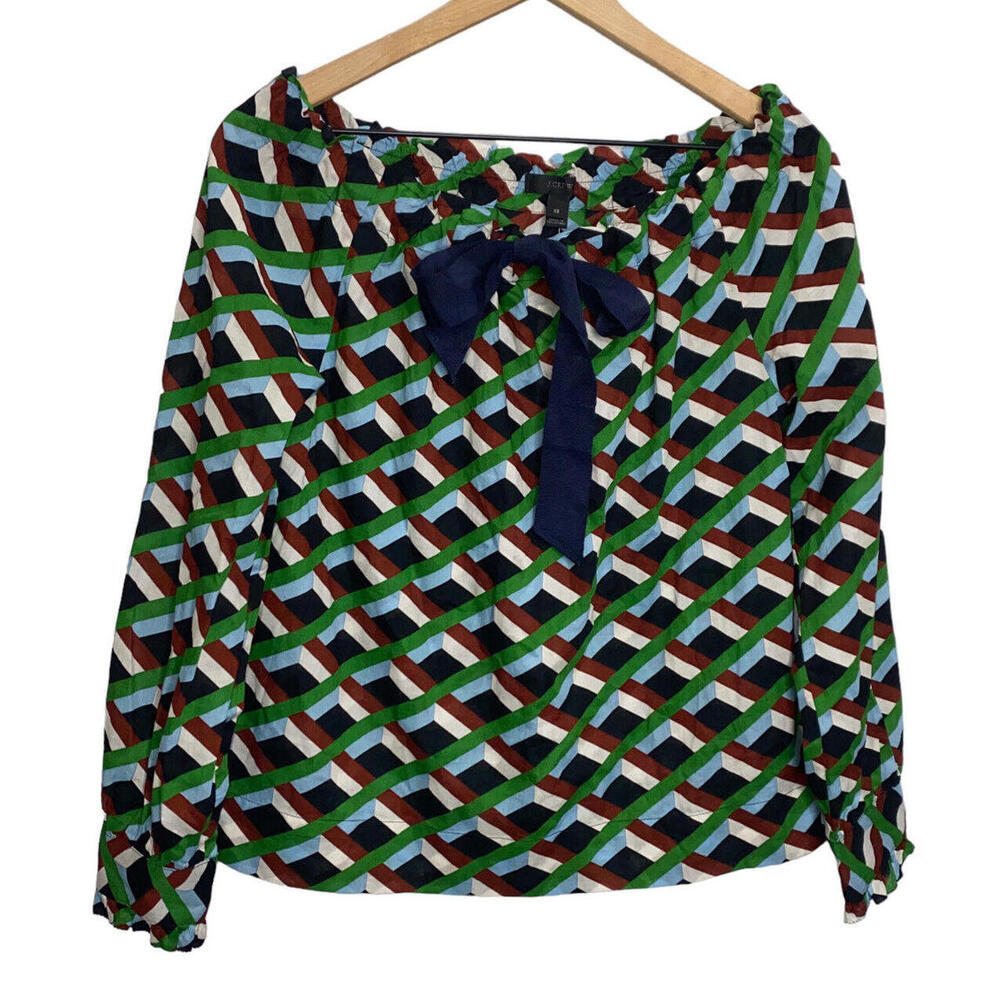 J.Crew Off-the-Shoulder Top In Ratti Graphic Diamond Bow Detail Size XS